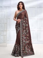 Brown Two Tone Silk Georgette Silk Saree